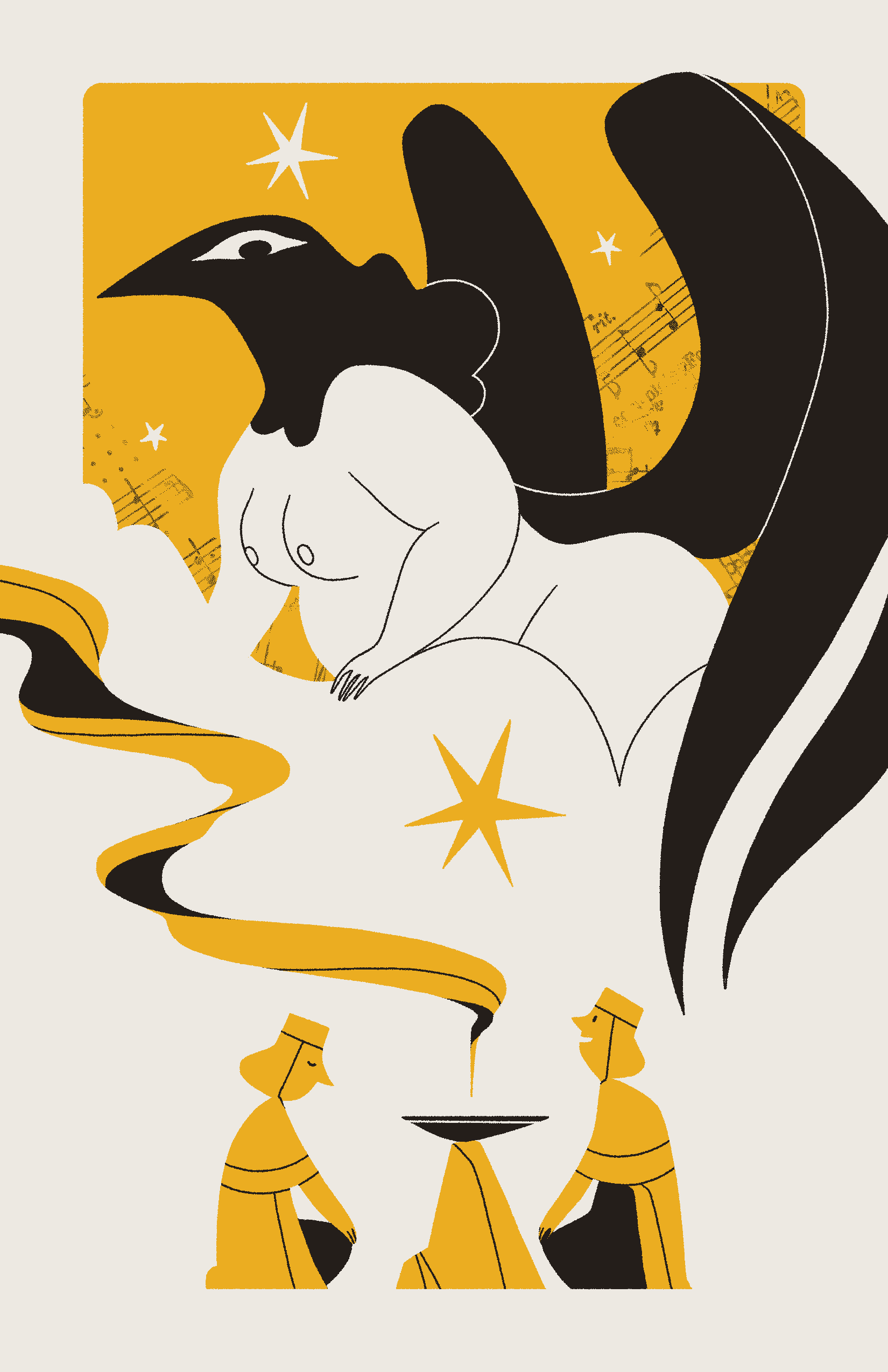 Two seekers burning incense has drawn the attention of a winged, bird-headed goddess — Eris.