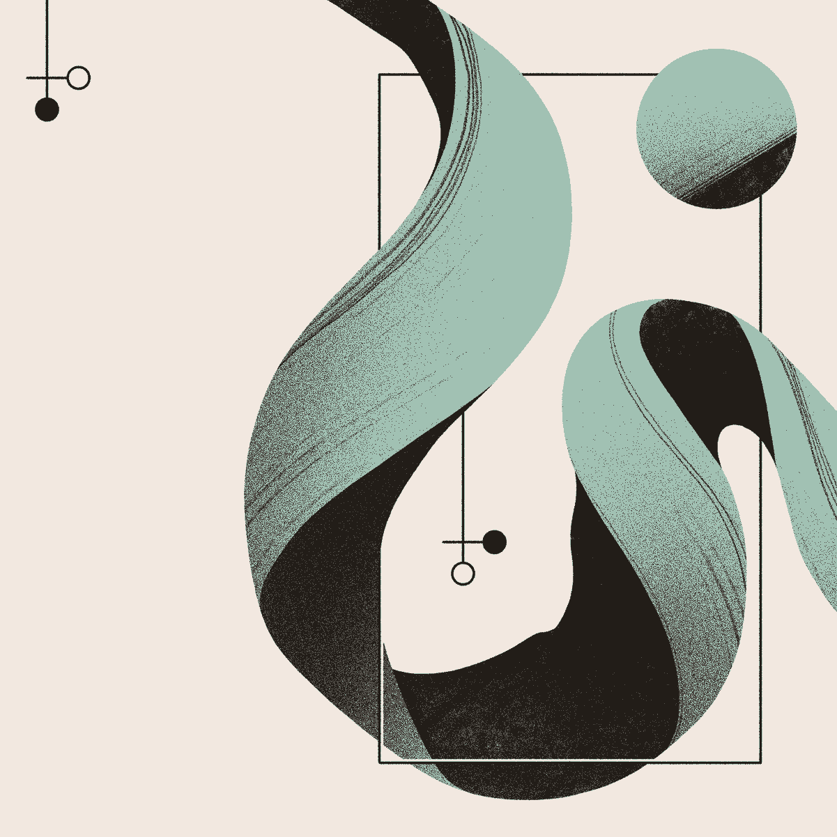 An album cover for Jet Jaguar's 'Small Things'. On it, a pale green, abstracted ribbon and sphere wind through design linework.