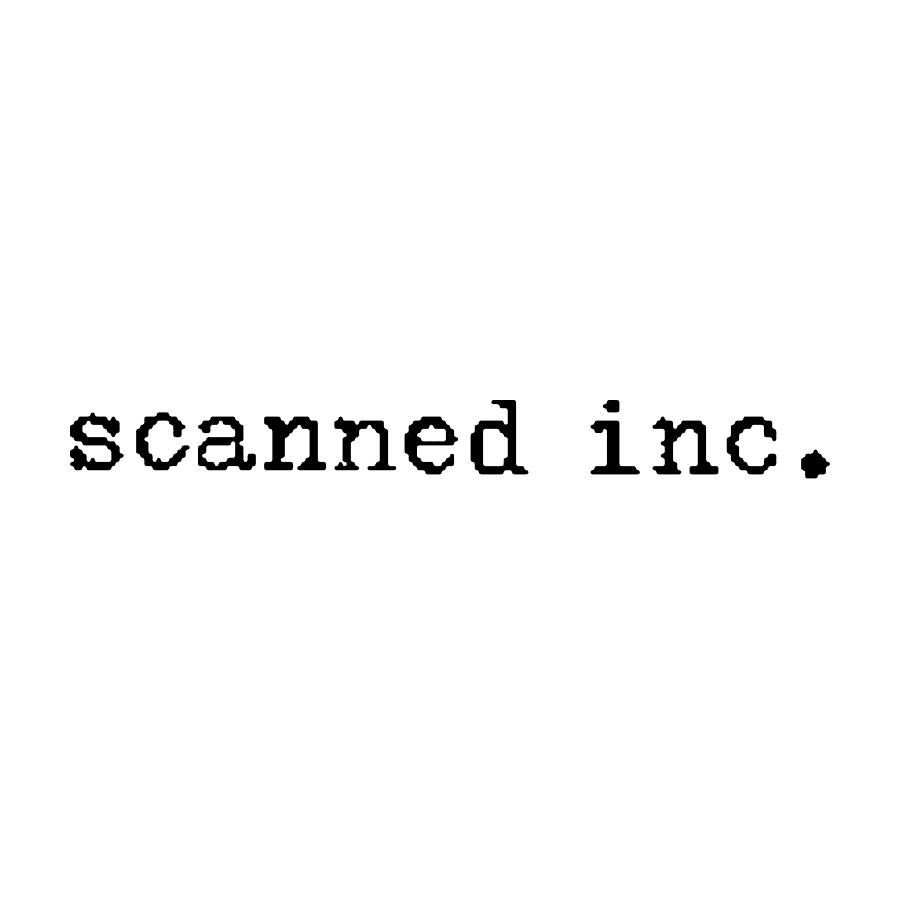 A logo for Scanned Inc. — a scanned and stylized logo made from typewritten script.