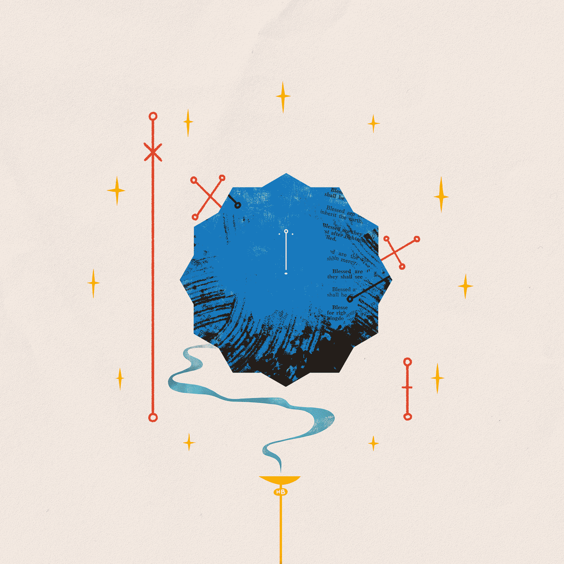 A blue, star-like entity is conjured by a staff, surrounded in sigils and stars.
