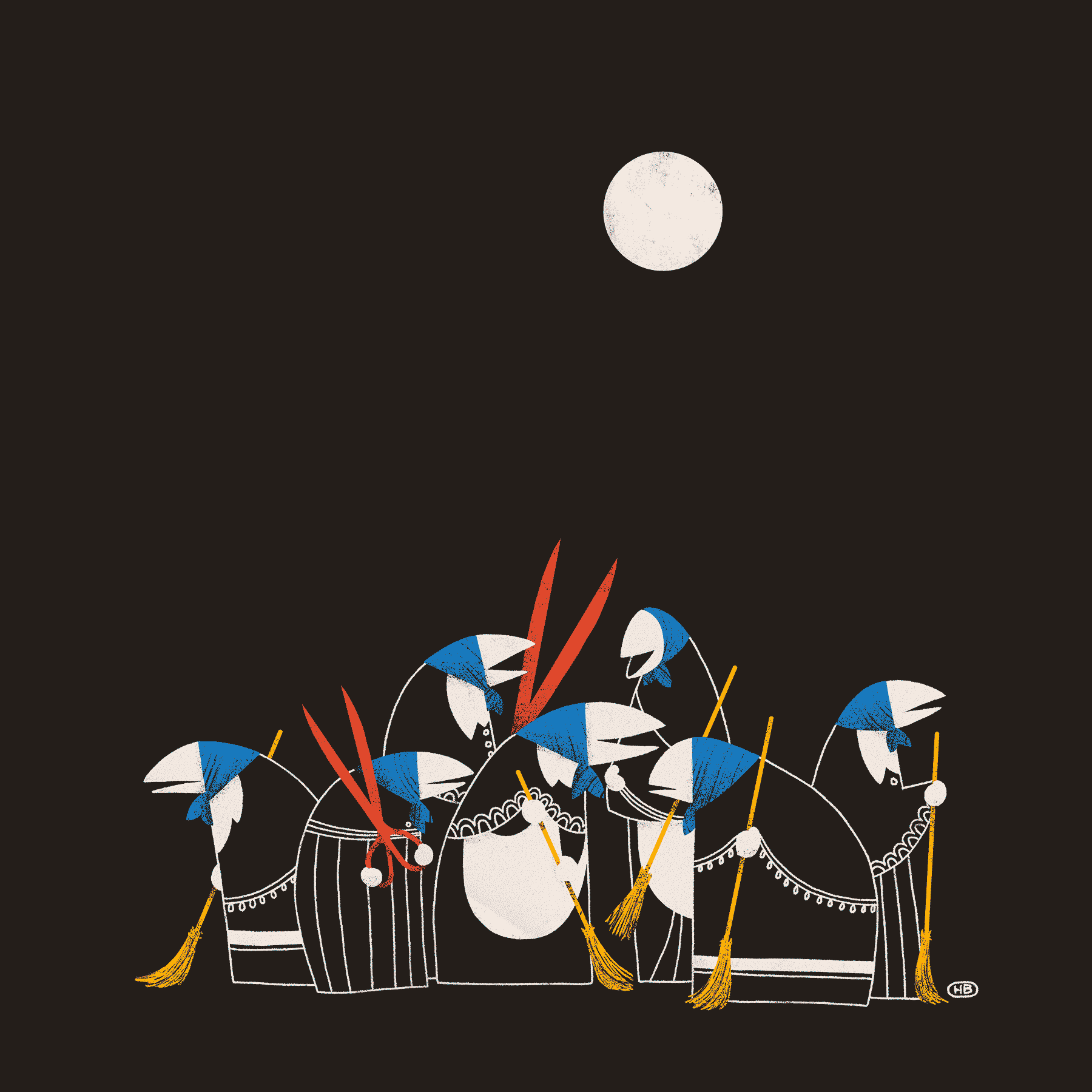A group of schnabelperchten gather — a folk tradition in Germany. They look like beaked old women carrying brooms and giant scissors, and threaten those who don't clean their home.