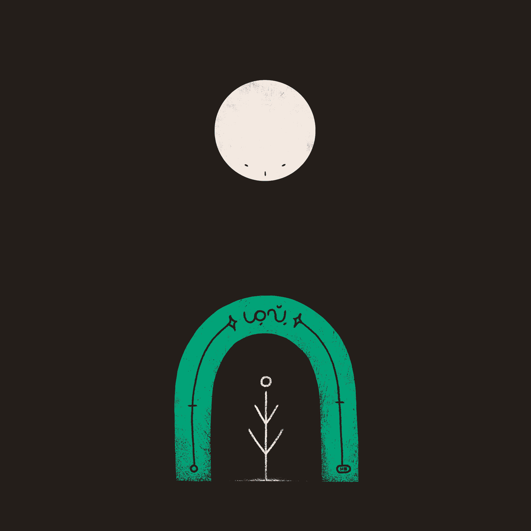 Mūn looks down upon a green archway with 'wormwood' written in an early variant of Wormrōte. Under the archway is a tree-like sigil.