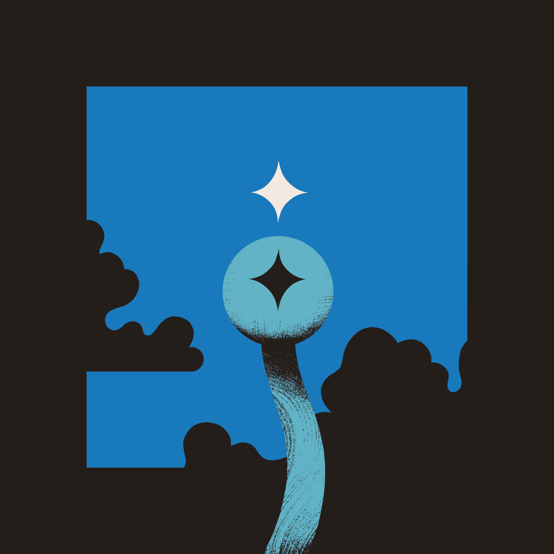 A worm-like entity with a star-shaped mouth reaches up toward a star.