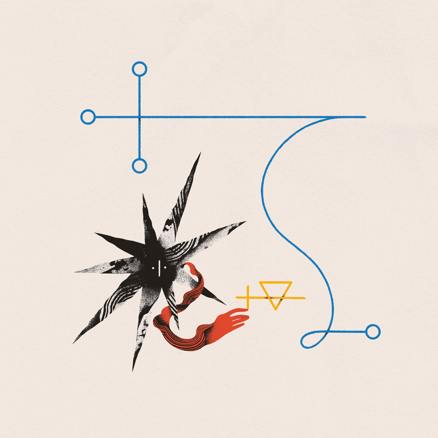 A black, textured, star-like entity constructs a series of sigils that mimic each other.