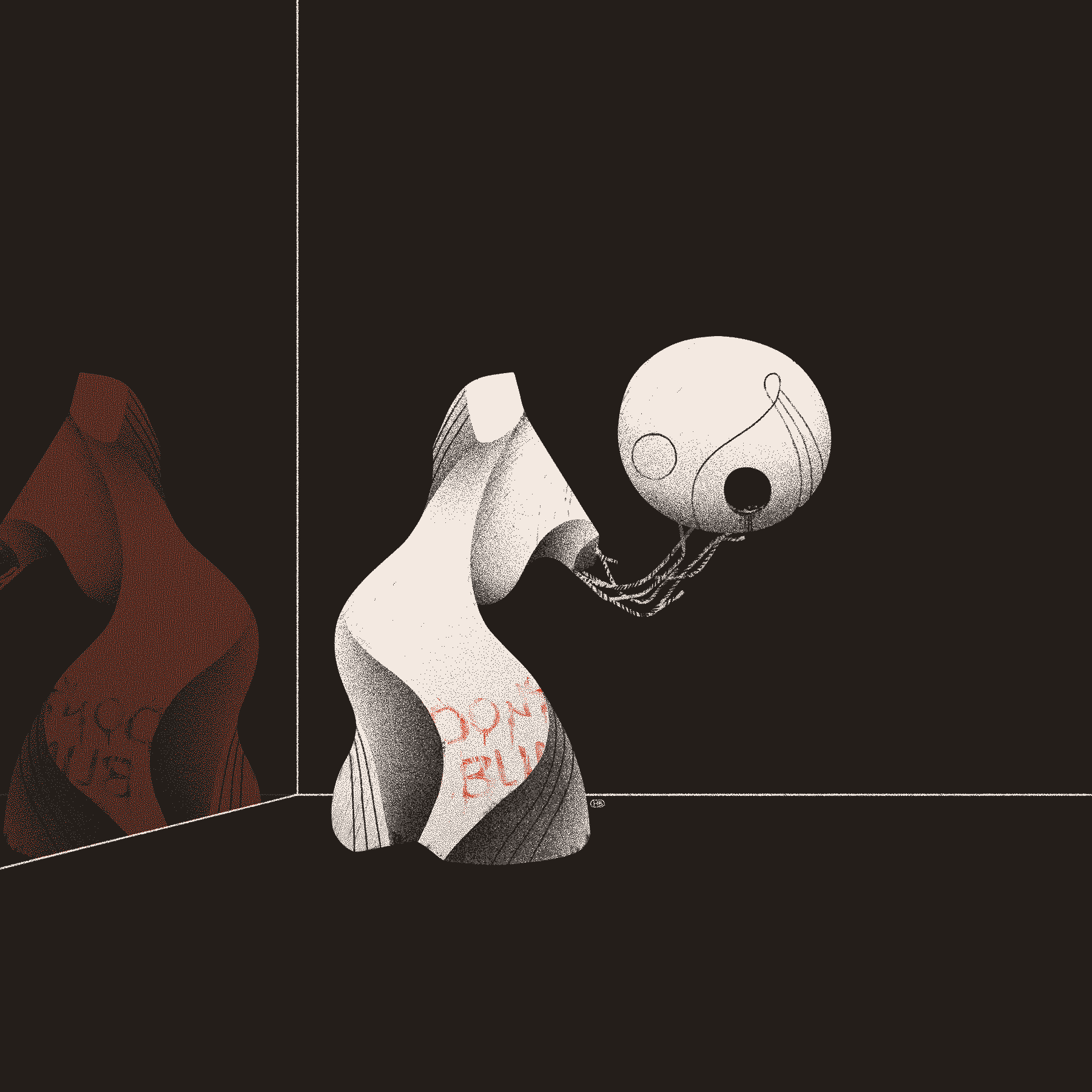 A depiction of SCP 173, a living statue with which one must maintain eye contact at all times in a more abstract, grotesque take on Doctor Who's Weeping Angels.