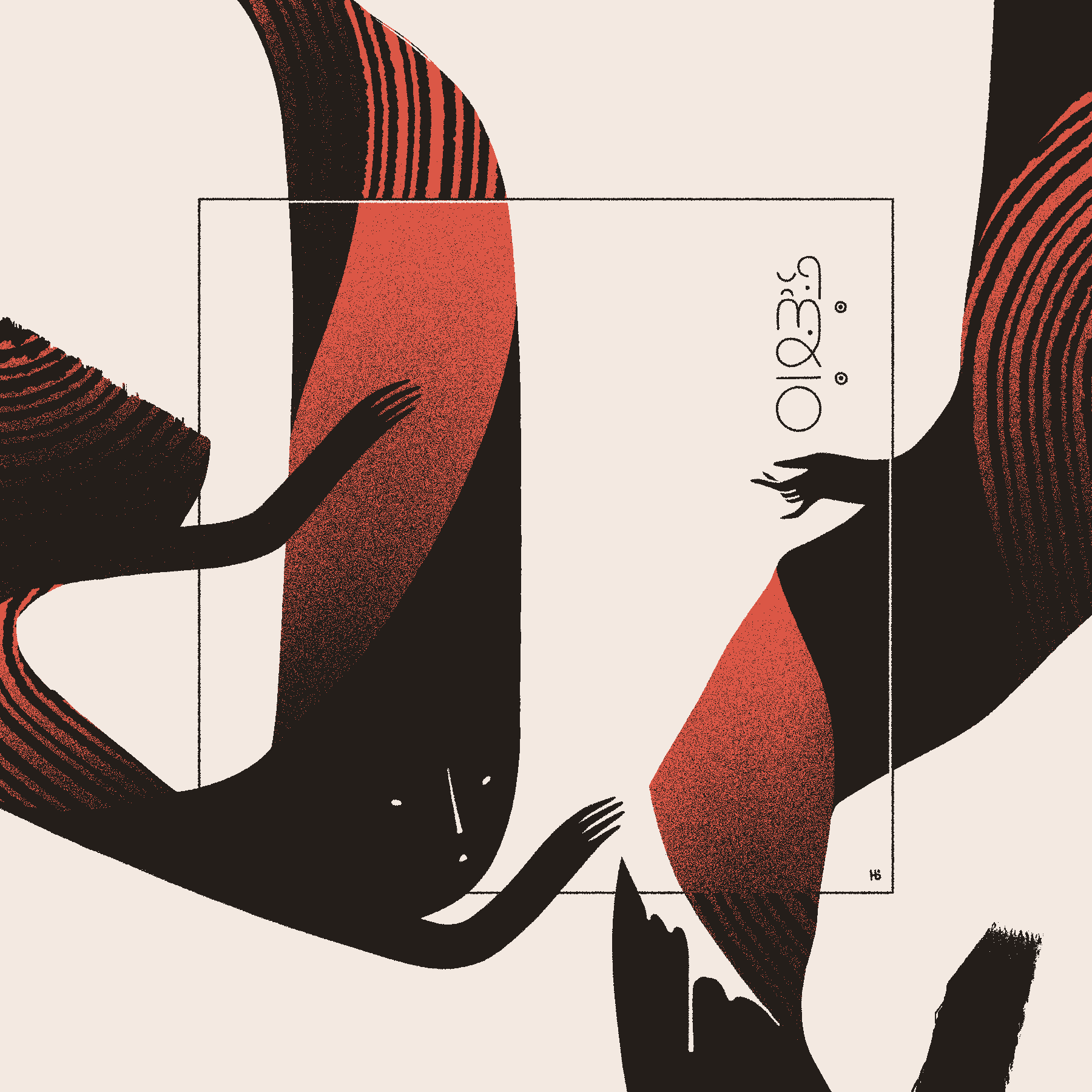 A red, ribbon-like entity with three arms inspects a melting tear in their body with dismay. A hand holds the word 'unfavorable' in Wormrōte.