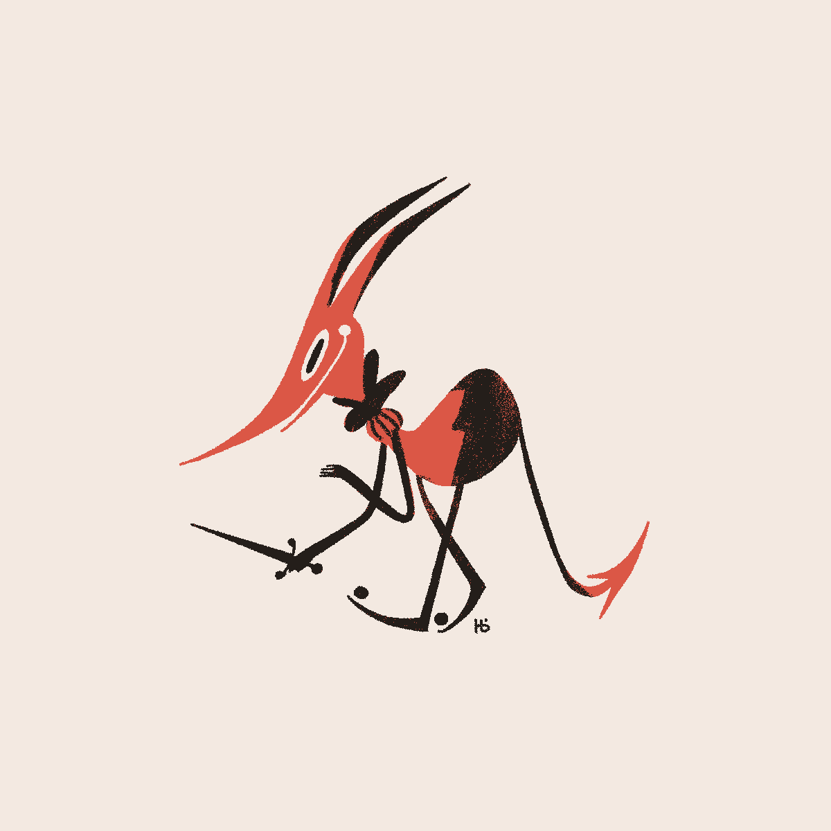 A red goblin approaches with a knife.