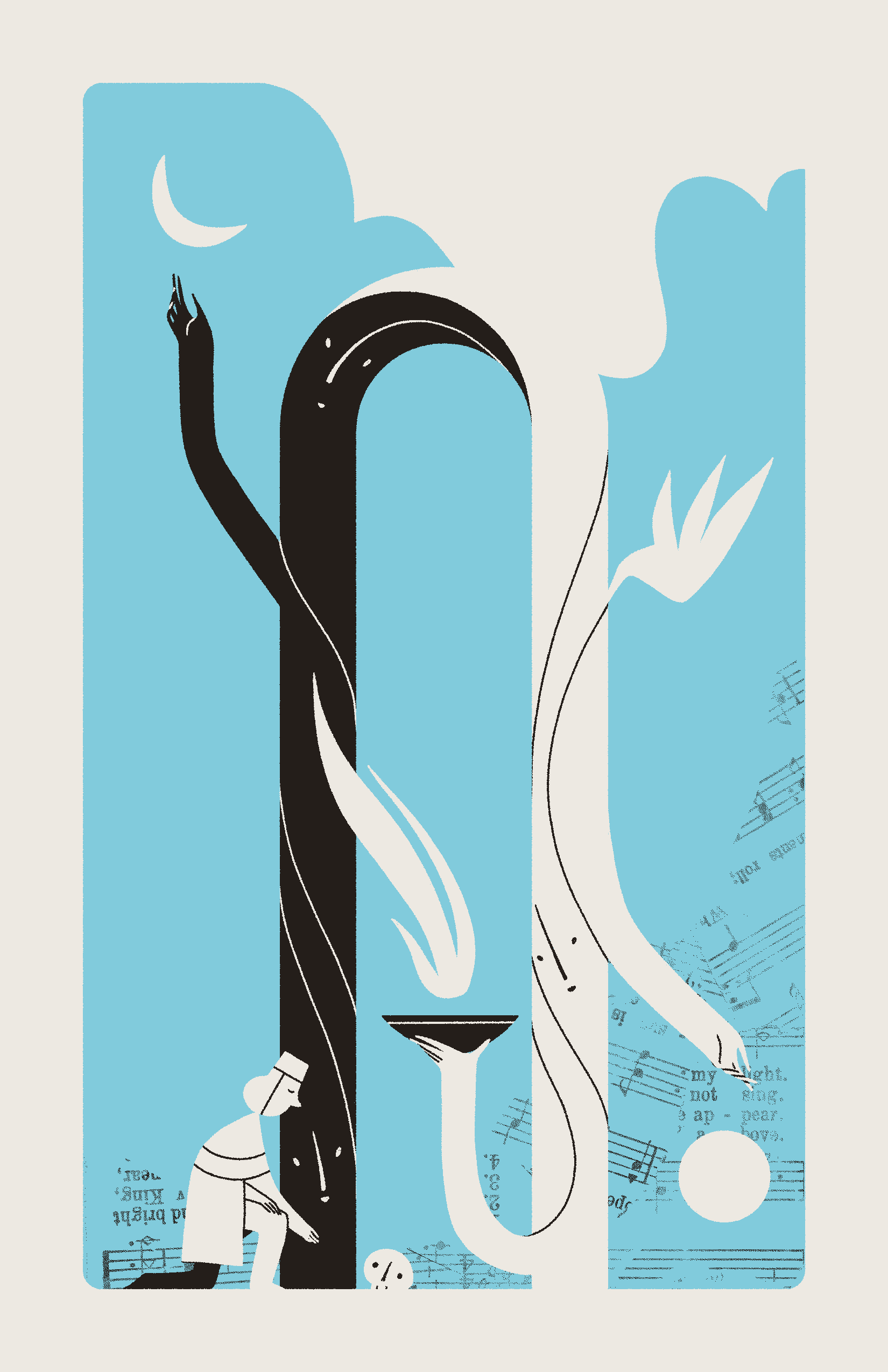 A living archway greets a Seeker while making a gesture meaning 'as above, so below'. The Seeker bows, reaching for a skull within the threshold.