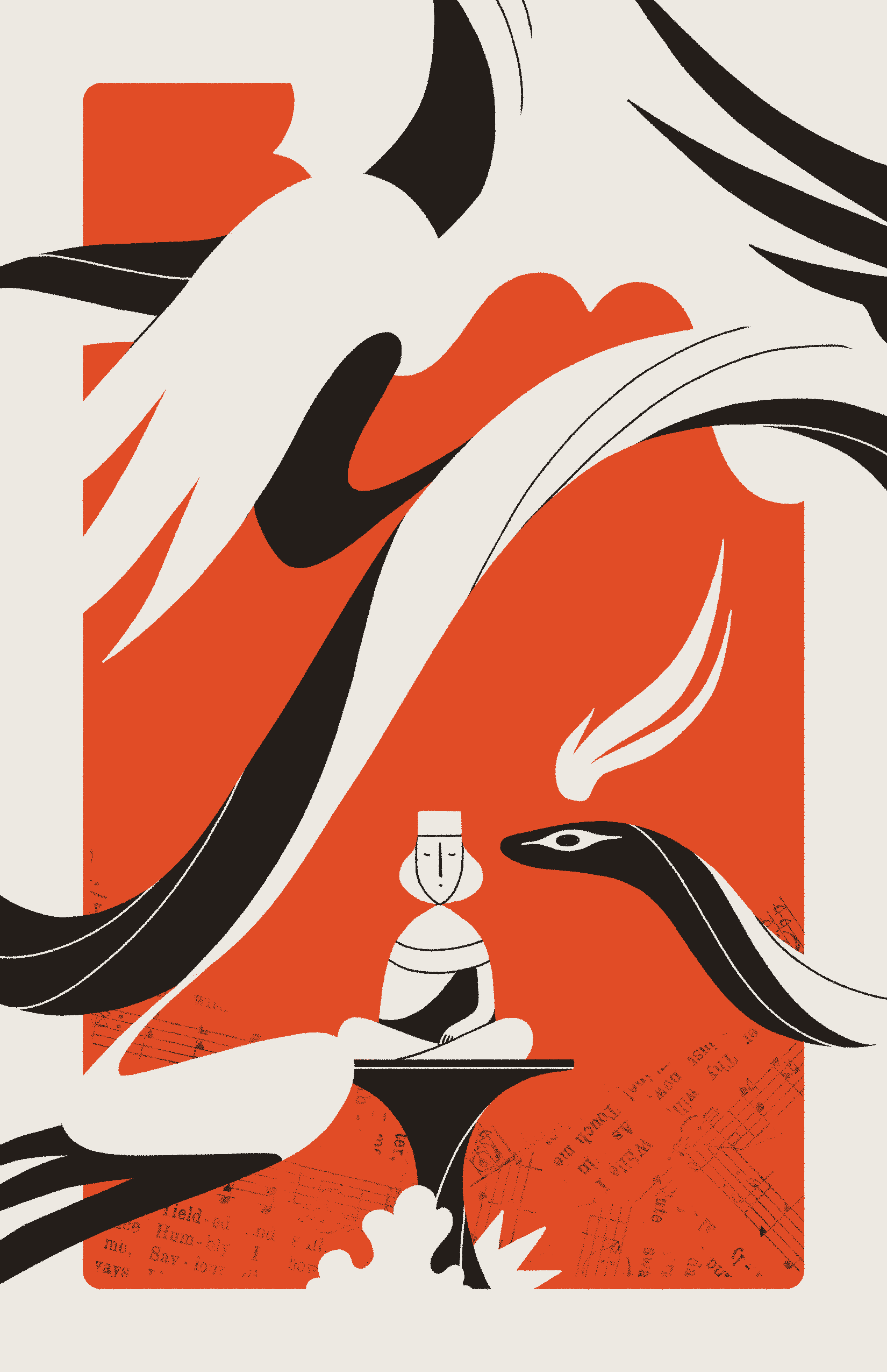 A winged serpent winds through the composition, surrounding a meditating seeker.